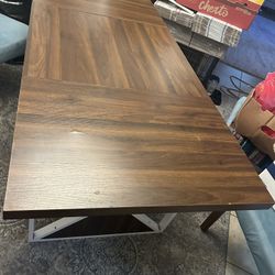 Modern wood dining table with geometric white legs 5.11ft