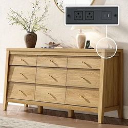 9 Drawers Dresser With Beveled Panel, Farmhouse Chest Of Dressers For Bedroom, Wood Dresser Tv Stand, Drawer Organizer For Bedroom, Living Room, Hallw