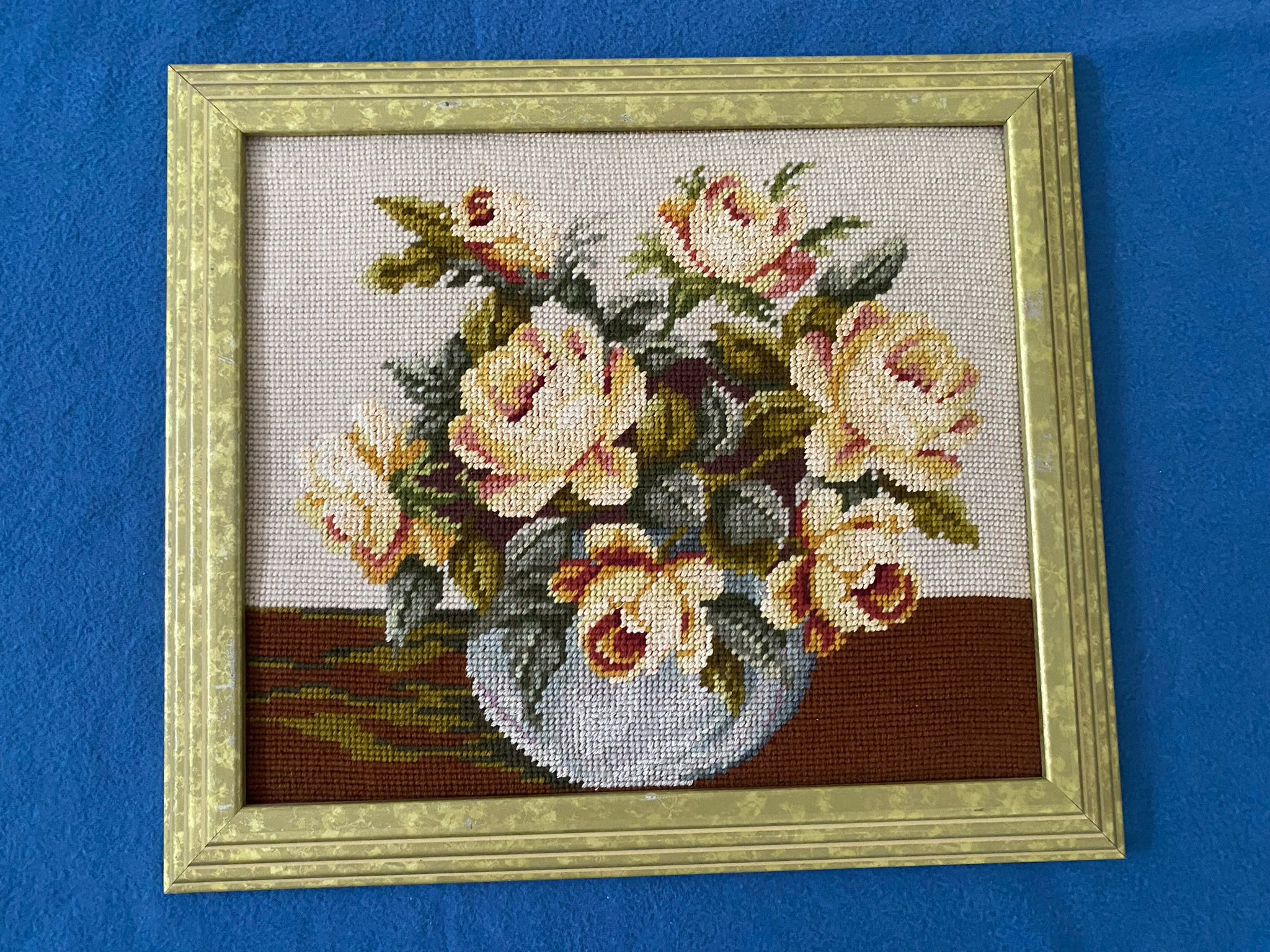 Framed Needlework Floral Piece