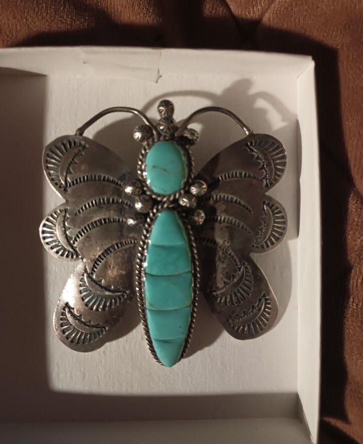 Vintage Navajo Butterfly Pendant/pin w/ original Patina