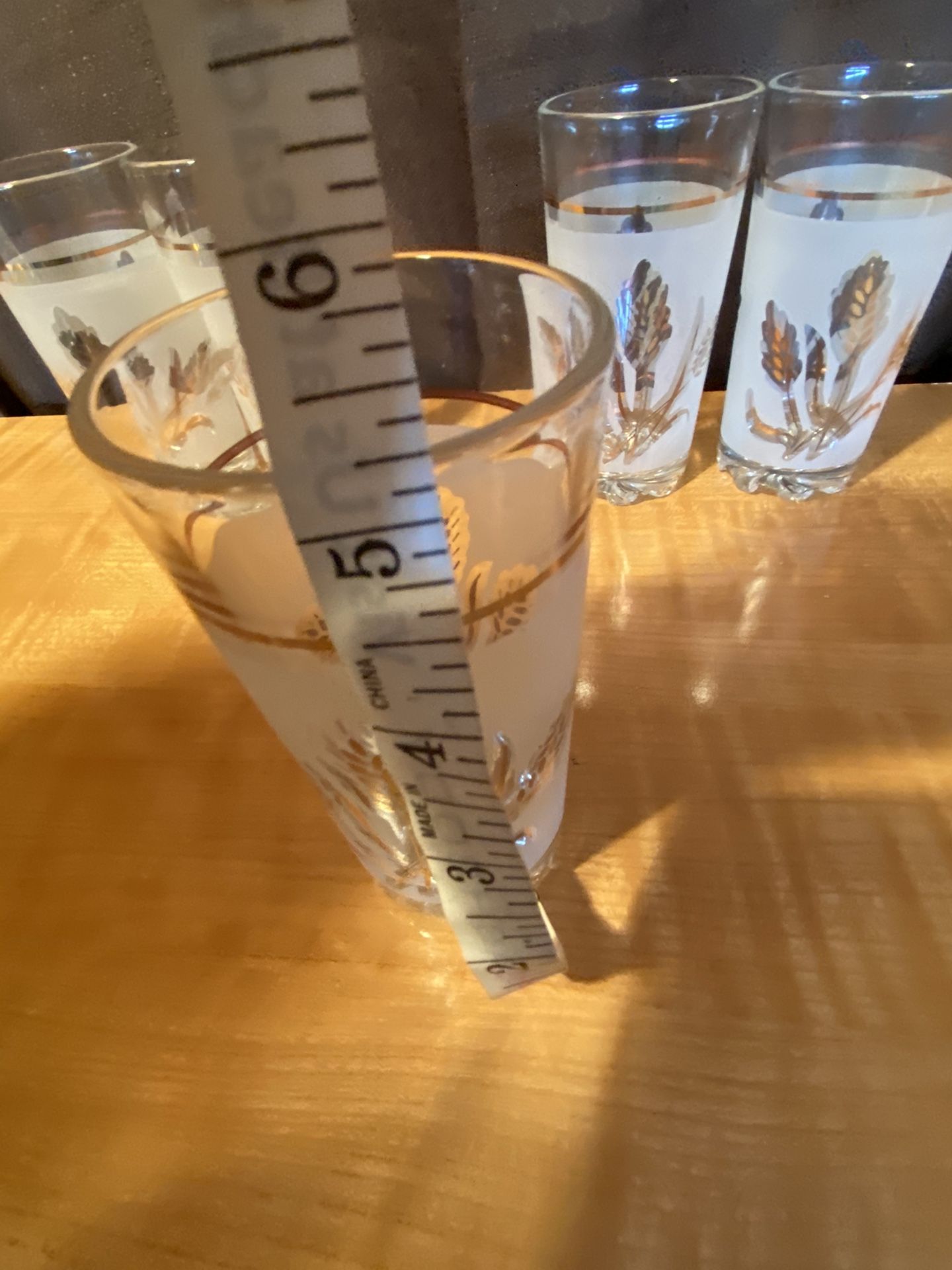 MCM Glassware Set of 5 Highball Drink Glasses Gold Leaves