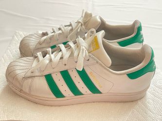 Adidas Superstar Shoes Footwear Green Stripes Sneakers Low Top Lace Up Women 8