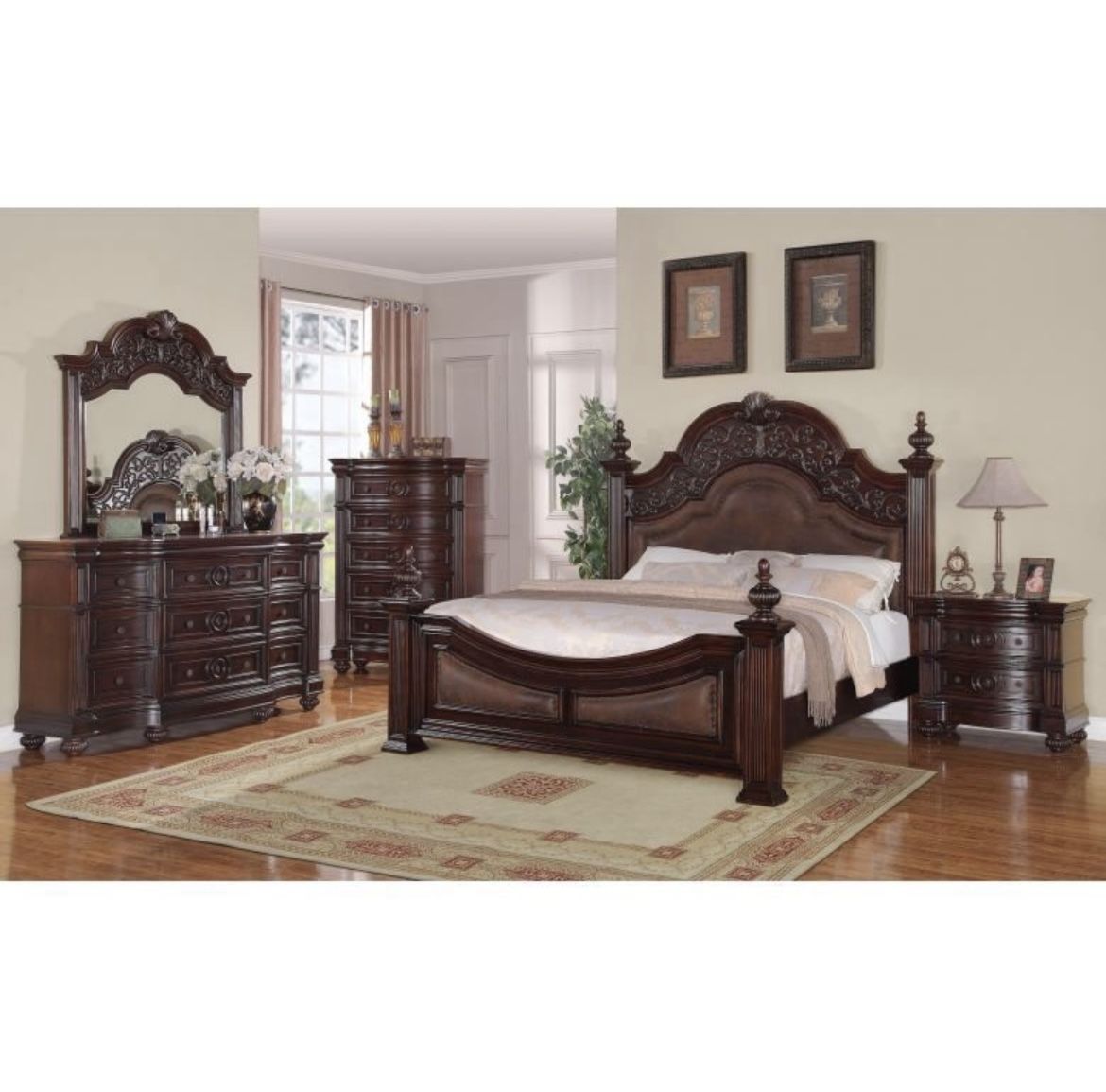 Cherry Oak Wood Bedroom Set