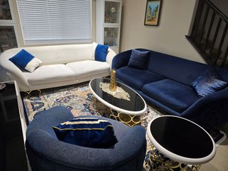 Luxury Modern Turkish Living Room Furniture Set (5 Pieces) - Velvet & Gold Accent