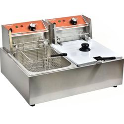 Commercial Deep Fryer with Basket 6-12L Capacity Adjustable Temperature and Timer Stainless Steel With lid Suitable for home/commercial/camping/