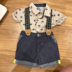 Little Lad 0/3 Tropical Shirt W Suspender Shorts 