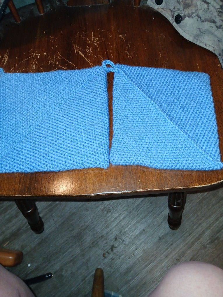Handmade Double Thick Potholders In Light Blue