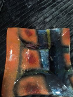 Vintage Crate & Barrel "Sandla" fused glass platter/bowl. 11"X11" square!