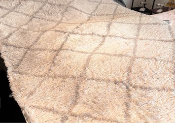 Cream & Gray Moroccan Shag Area Rug – Soft Plush High-Pile Rug