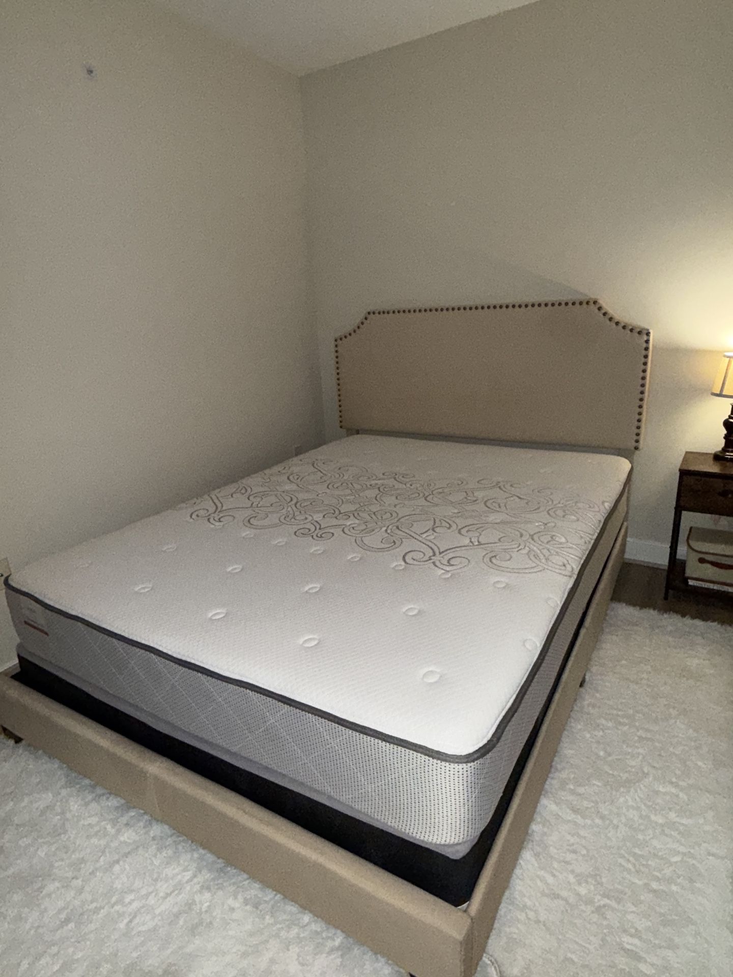 Button Tufted Upholstered Bed Frame With Mattress