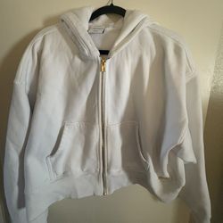 Aritzia Zipper Hoodie: White & Gold