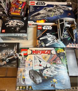 Lego Star Wars and ninjago sets all complete with box, mini figs, and manuals most have sealed bags