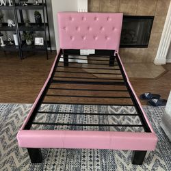 Twin Bed With New Mattress (Pink)