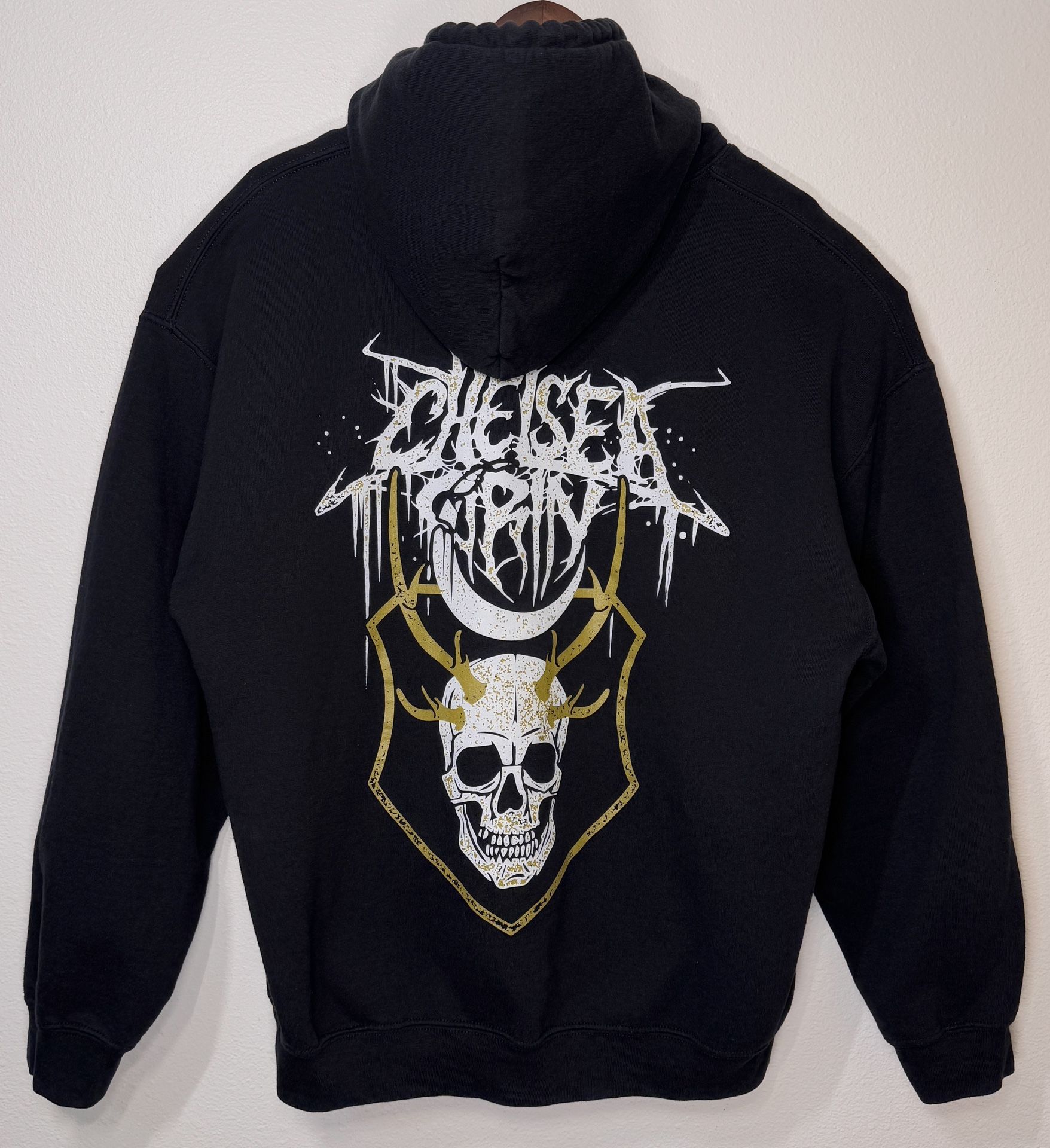 Chelsea Grin Band 2010 Double Sided Black Hoodie Skull Antlers Large