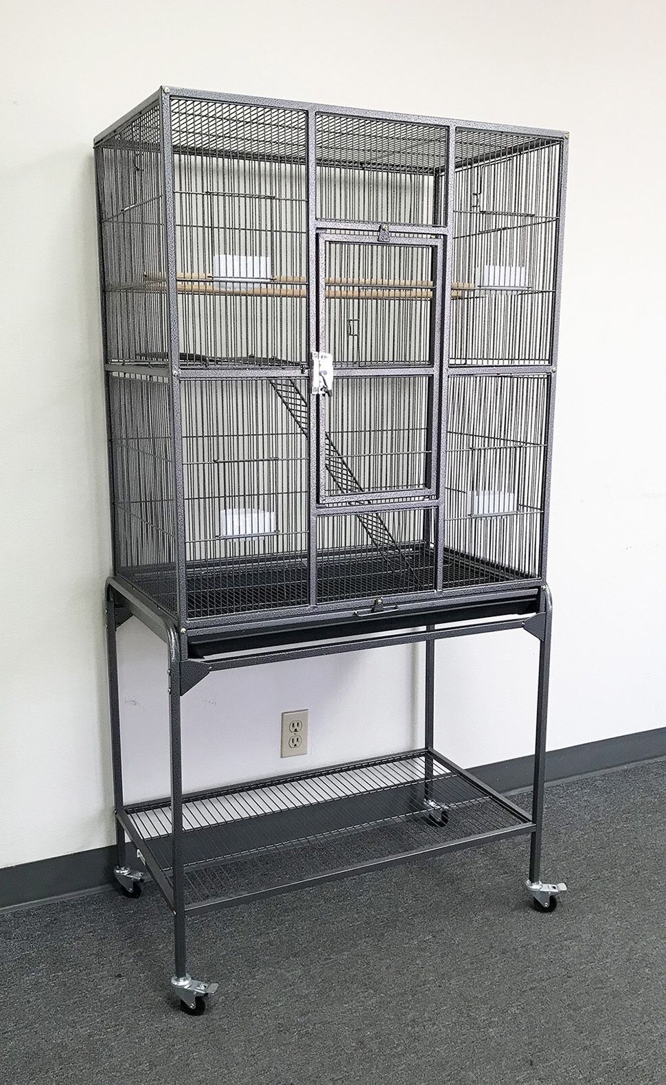New $90 Large Bird Cage Parrot Ferret Cockatiel House Gym Perch Stand w/ Wheels 32”x18”x63”