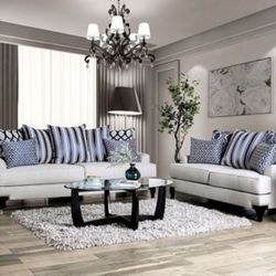 Brand New Light Gray Chenille Pillows Included Sofa And Love Seat 