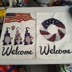 patriotic-themed burlap garden flags $5 each