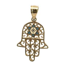 Men’s Woman’s 14k Yellow Gold Filigree Hamsa Hand Charm Pendant For Necklace GP3102600