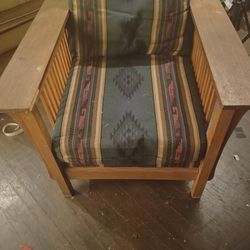 Large/XL Mid-century Modern Mission Style Wooden Chair With Original Cushions