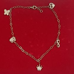 10K Solid Gold Butterfly 🦋 ❤️ Heart Anklet Bracelet