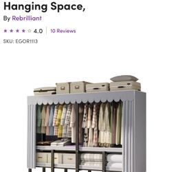 74.8" Portable Closet Wardrobe With Dustproof Cover - Freestanding Storage Organizer With Shelves & Hanging Space, Dark Gray