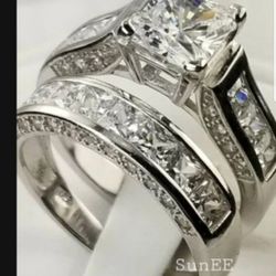 ❤Womens Wedding Engagement Ring Set Princess White Cz 925 Sterling Silver Sz 5-10❤