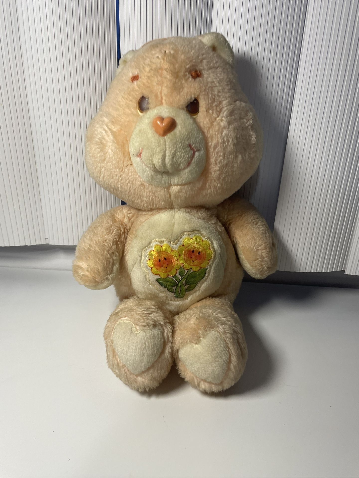 Vintage Care Bears FRIEND BEAR Plush Soft Toy Peach Sunflower Kenner 1983 13”
