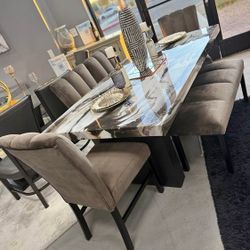 Marble top Dininig table set coffee color