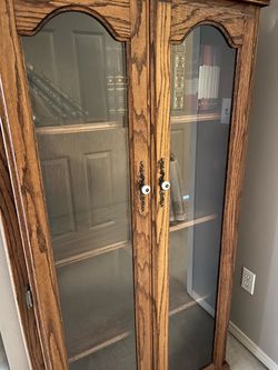 Solid Oak Book Case w/ Glass Doors