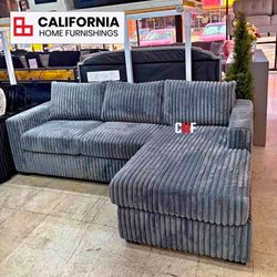 Modern Black, Dark Gray, Light Gray Corduroy 2-Piece Sectional Sofa with L-Shape Chaise