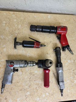 Pneumatic tool set, 3/8 drive air ratchet, long barrel air hammer, Drill, straight die grinder, compressor power tool