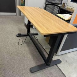Height Adjustable Computer Desk Electric, 48 x 24 Inches, Black Frame Teak Tabletop