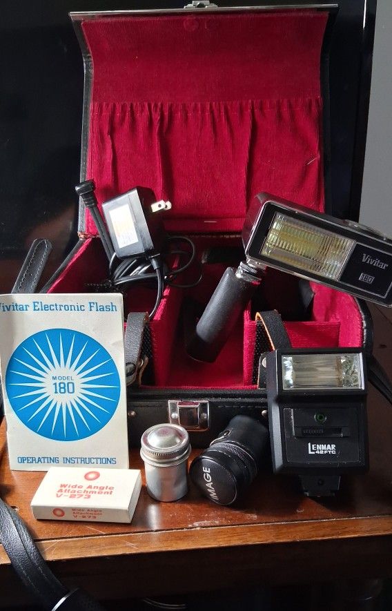 Vintage Camera Equipment And Leather Carrying  Case
