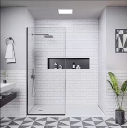 Frameless Walk-In Shower Glass Panel Black