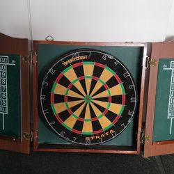 Wood Case Dart Board W/Darts
