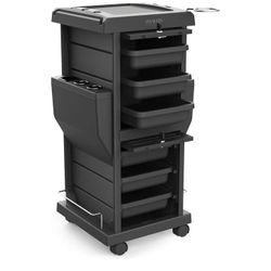 TASALON Professional Salon Trolley Cart, Lockable 6 Trays & 2 Holders, Space Saving Mobile Storage for Hair Salon and Beauty Station​ - Black