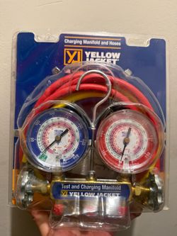 YELLOW JACKET Manifold Gauge: 2 Valves, 1 Hoses, Series 41, 3 1/8 in Gauge, For R-134A/R-22