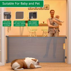 137 Inch Extra Wide Retractable Gate for Pets and Baby Indoor Outdoor Mesh