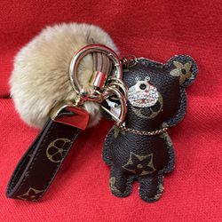 Furry Teddy Bear Monogram Purse Charm/ Keychain W/ Rhinestones
