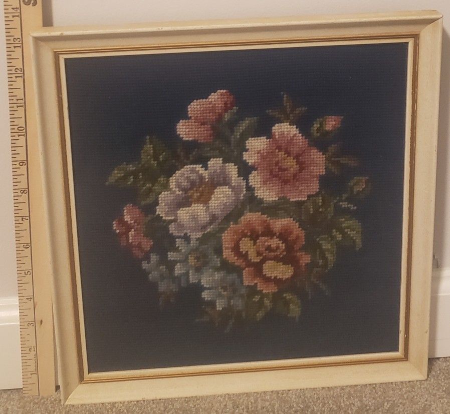 Hand Embroidered Floral Framed Wall Art