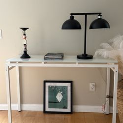 IModern White Console Table with Frosted Glass Top – 48”