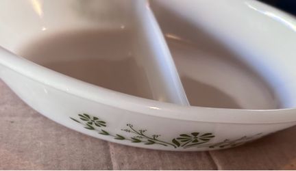 Vintage Glasbake Green Meadow Divided Serving Dish