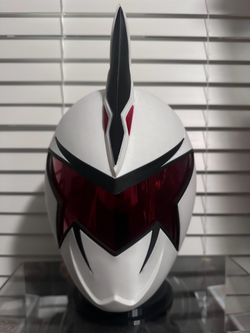 Custom White Dino Thunder Helmet with stand