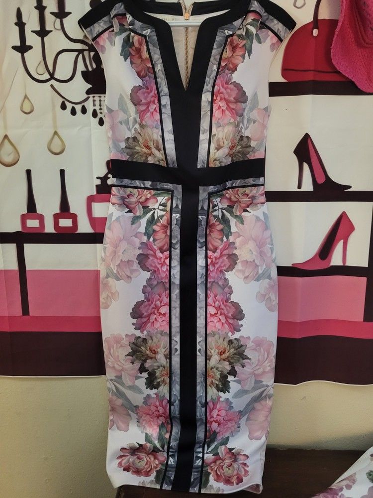 knee length dresses for ladies Multicolour Floral Print Midi Dress | Miru main image 1
