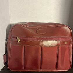 Burgundy Red Vinyl Messenger Bag Crown Logo 13x17 Dirty Stains Sold As Is