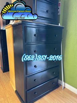 Glossy Black 5 Drawer Double Knob Jumbo Tall Dresser Cajonera Ches