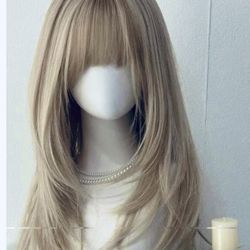 26 inch ash blonde wig with bangs