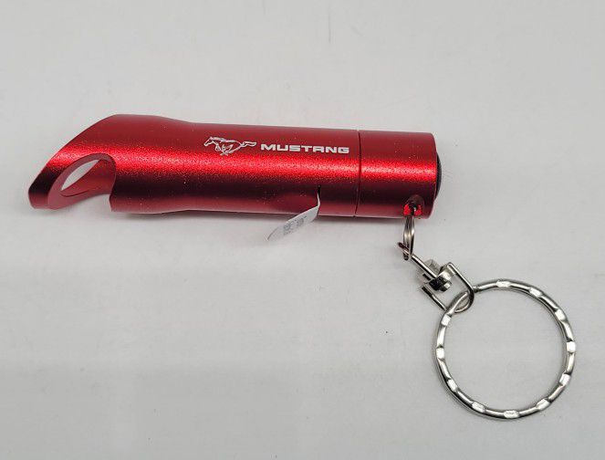 Brand New Mustang Key Ring Red Keychain Flashlight Bottle Opener
