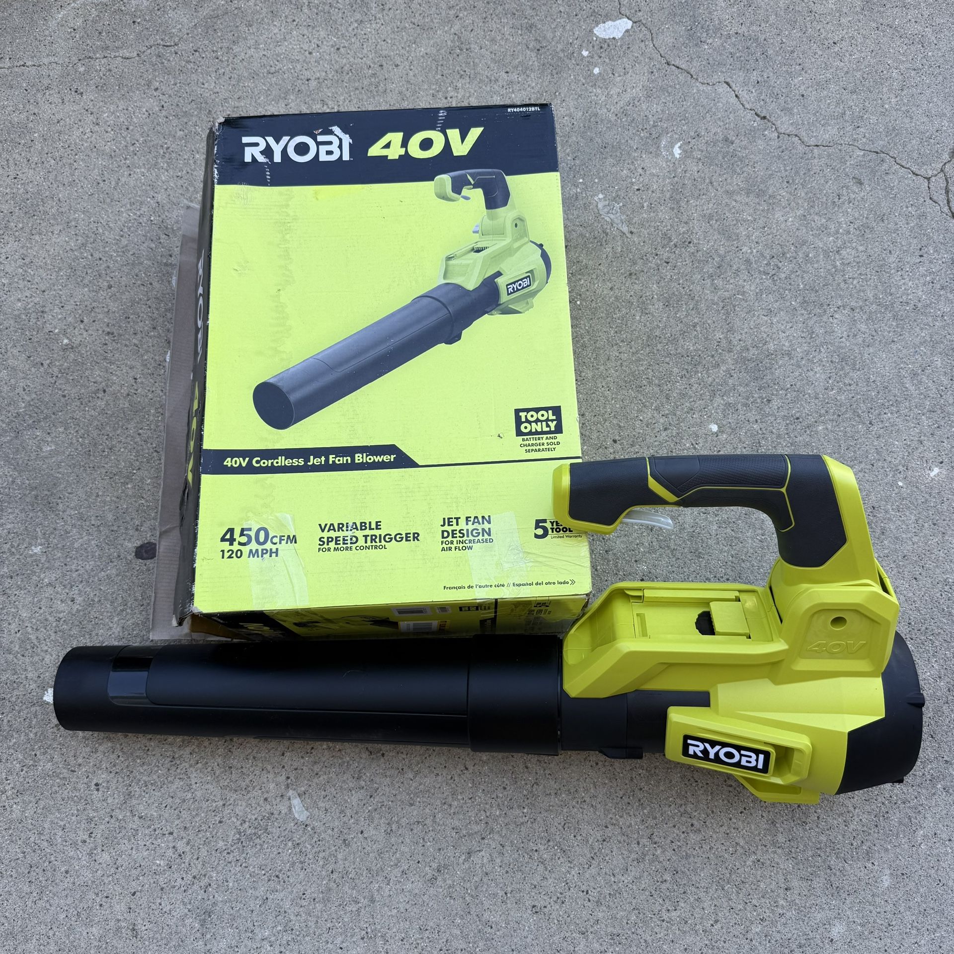 RYOBI 40V 120 MPH 450 CFM Cordless Battery Variable-Speed Jet-Fan Leaf Blower (Tool-Only)
