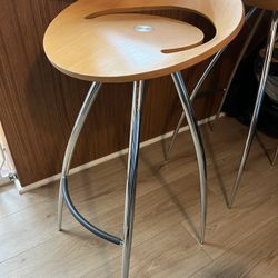 Lyra Bar Stools - Wood, Vintage, Made In Italy